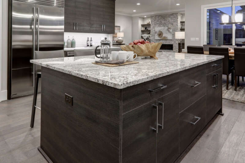 kitchen island with granite countertop